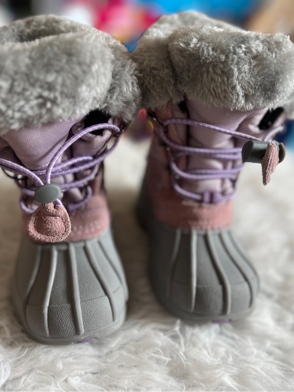totes Kids Grey and Lavender Faux-Fur Winter Boots